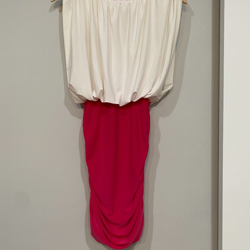 White & Pink Mini Bodycon Stretch Dress - Size: S - Picture 2 of 3